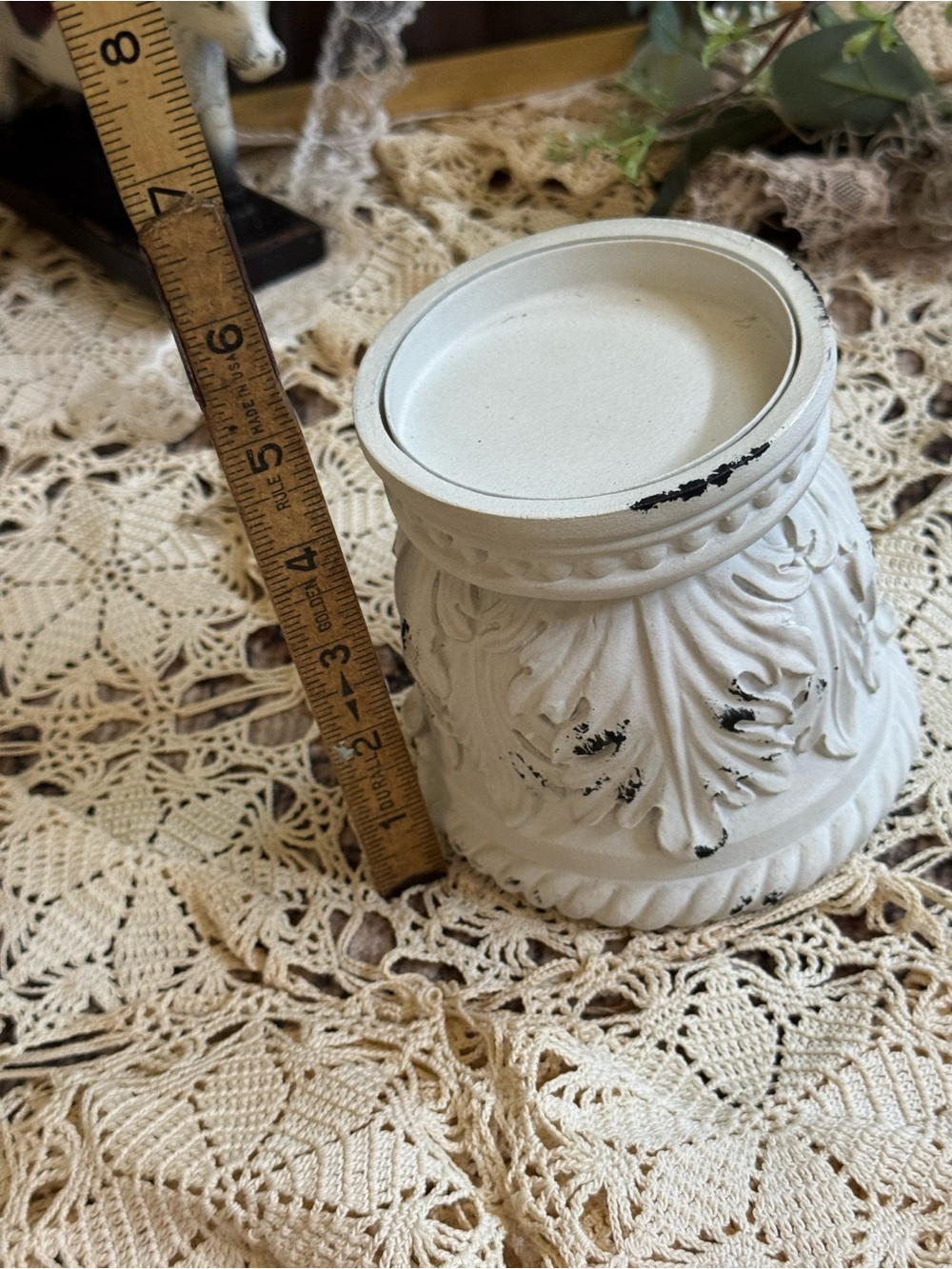 White Distressed Decorative Pillar Candle Holder - Picture 4 of 5